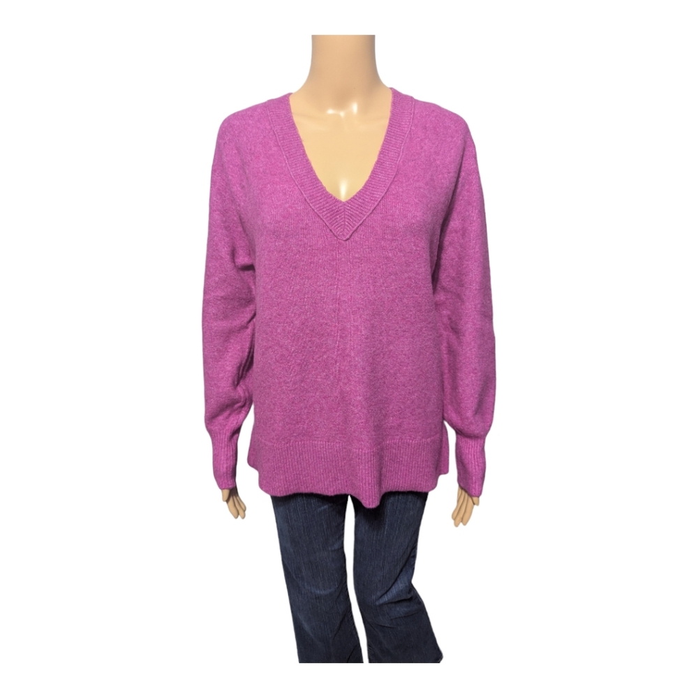 LOFT Deep Fuchsia Relaxed V-Neck Sweater S